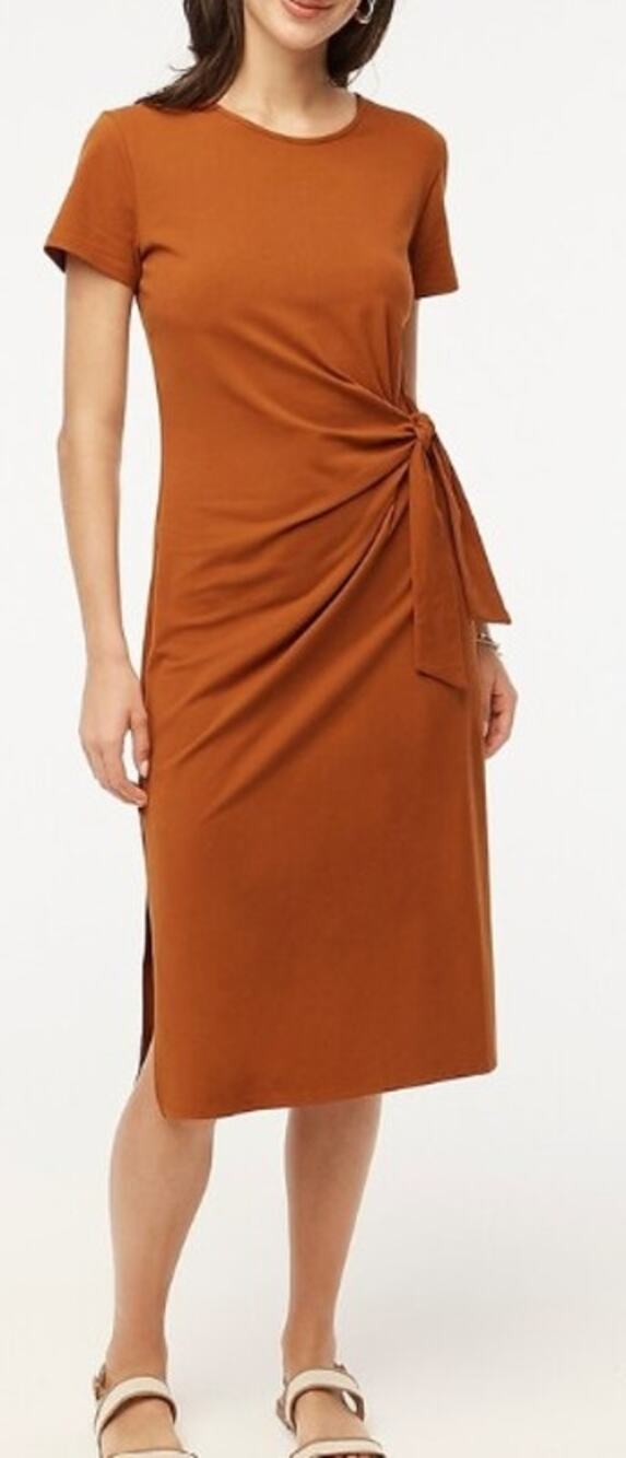 NWT J.Crew Factory Short-Sleeve Knotted Midi Dress Burnt Orange Women's Sz XS